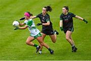 22 July 2023; Karen O'Leary of Limerick in action against Ciara Clarke of Fermanagh during the TG4 LGFA All-Ireland Junior Championship semi-final match between Limerick and Fermanagh at Glennon Brothers Pearse Park in Longford. Photo by David Fitzgerald/Sportsfile