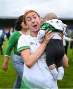 22 July 2023; Fiona Bradshaw of Limerick celebrates with her nephew Cody Mooney after the TG4 LGFA All-Ireland Junior Championship semi-final match between Limerick and Fermanagh at Glennon Brothers Pearse Park in Longford. Photo by David Fitzgerald/Sportsfile