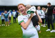 22 July 2023; Fiona Bradshaw of Limerick celebrates with her nephew Cody Mooney after the TG4 LGFA All-Ireland Junior Championship semi-final match between Limerick and Fermanagh at Glennon Brothers Pearse Park in Longford. Photo by David Fitzgerald/Sportsfile
