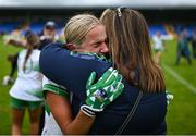 22 July 2023; Roisin Ambrose of Limerick with a supporter after the TG4 LGFA All-Ireland Junior Championship semi-final match between Limerick and Fermanagh at Glennon Brothers Pearse Park in Longford. Photo by David Fitzgerald/Sportsfile