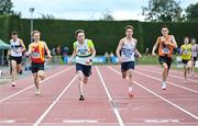 22 July 2023;  John Delaney of St Abbans A.C., Laois, 781, competes in the boy's under 17 400m during day two of the 123.ie National Juvenile Track and Field Championships at Tullamore Harriers Stadium in Offaly. Photo by Stephen Marken/Sportsfile