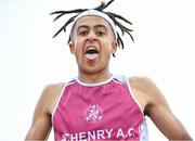 22 July 2023; Sean Doggett of Athenry A.C., Galway, celebrates after winning the boy's under 18 400m during day two of the 123.ie National Juvenile Track and Field Championships at Tullamore Harriers Stadium in Offaly. Photo by Stephen Marken/Sportsfile