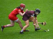 22 July 2023; Dervla Higgins of Galway in action against Sorcha McCartan of Cork during the All-Ireland Camogie Championship semi-final match between Cork and Galway at UPMC Nowlan Park in Kilkenny. Photo by Piaras Ó Mídheach/Sportsfile