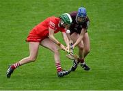 22 July 2023; Hannah Looney of Cork in action against Niamh Hanniffy of Galway during the All-Ireland Camogie Championship semi-final match between Cork and Galway at UPMC Nowlan Park in Kilkenny. Photo by Piaras Ó Mídheach/Sportsfile