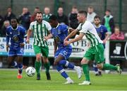 22 July 2023; Romeo Akachukwu of Waterford in action against Colin Bargary of St. Michael’s during the Sports Direct Men’s FAI Cup First Round match between St. Michael’s and Waterford at Cooke Park in Tipperary. Photo by Michael P Ryan/Sportsfile