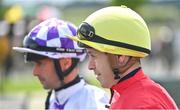 22 July 2023; Jockey Leigh Roche, right, before the Juddmonte Irish EBF Maiden during day one of the Juddmonte Irish Oaks Weekend at The Curragh Racecourse in Kildare. Photo by Seb Daly/Sportsfile