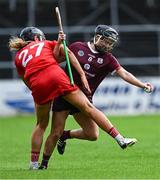 22 July 2023; Aoife Donohue of Galway in action against Laura Hayes of Cork during the All-Ireland Camogie Championship semi-final match between Cork and Galway at UPMC Nowlan Park in Kilkenny. Photo by Piaras Ó Mídheach/Sportsfile