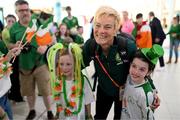 23 July 2023; Republic of Ireland manager Vera Pauw with supporters at Perth Airport, Australia, following the team's chartered flight from their base in Brisbane, for their FIFA Women's World Cup 2023 group match against Canada, on Wednesday. Photo by Stephen McCarthy/Sportsfile