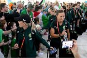 23 July 2023; Katie McCabe and Denise O'Sullivan, left, of Republic of Ireland at Perth Airport, Australia, following the team's chartered flight from their base in Brisbane, for their FIFA Women's World Cup 2023 group match against Canada, on Wednesday. Photo by Stephen McCarthy/Sportsfile