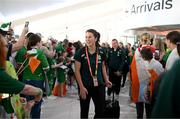 23 July 2023; Niamh Fahey of Republic of Ireland at Perth Airport, Australia, following the team's chartered flight from their base in Brisbane, for their FIFA Women's World Cup 2023 group match against Canada, on Wednesday. Photo by Stephen McCarthy/Sportsfile