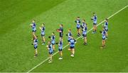 15 July 2023; The Dublin team stand together for the national anthem ahead of the GAA Football All-Ireland Senior Championship semi-final match between Dublin and Monaghan at Croke Park in Dublin. Photo by Daire Brennan/Sportsfile