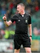 22 July 2023; Referee Damien MacGraith during the Sports Direct Men’s FAI Cup First Round match between Treaty United and Cork City at Markets Field in Limerick. Photo by Michael P Ryan/Sportsfile