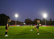 23 July 2023; Denise O'Sullivan, right, and Harriet Scott during a Republic of Ireland training session at Dorrien Gardens in Perth, Australia, ahead of their second Group B match of the FIFA Women's World Cup 2023, against Canada. Photo by Stephen McCarthy/Sportsfile