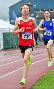 23 July 2023; Peter Farrell of Ennis Track A.C., Clare competes in the boy's under 18 1500m during day three of the 123.ie National Juvenile Track and Field Championships at Tullamore Harriers Stadium in Offaly. Photo by Stephen Marken/Sportsfile