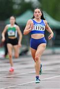 23 July 2023; Hannah Murray of Finn Valley A.C., Donegal, competes in the girl's under 19 200m during day three of the 123.ie National Juvenile Track and Field Championships at Tullamore Harriers Stadium in Offaly. Photo by Stephen Marken/Sportsfile