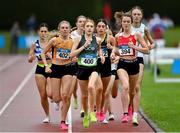 23 July 2023; Athletes compete in the girl's under 17 1500m during day three of the 123.ie National Juvenile Track and Field Championships at Tullamore Harriers Stadium in Offaly. Photo by Stephen Marken/Sportsfile