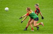23 July 2023; Aoife Brogan of Down in action against Sinead McCullagh of Carlow during the TG4 LGFA All-Ireland Junior Championship semi-final match between Down and Carlow at Parnell Park in Dublin. Photo by Eóin Noonan/Sportsfile
