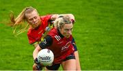 23 July 2023; Laoise Duffy of Down in action against Sinead McCullagh of Carlow during the TG4 LGFA All-Ireland Junior Championship semi-final match between Down and Carlow at Parnell Park in Dublin. Photo by Eóin Noonan/Sportsfile