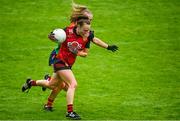 23 July 2023; Orla Duffy of Down in action against Sara Doyle of Carlow during the TG4 LGFA All-Ireland Junior Championship semi-final match between Down and Carlow at Parnell Park in Dublin. Photo by Eóin Noonan/Sportsfile