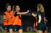23 July 2023; Chloe Mustaki and goalkeeper Sophie Whitehouse, right, during a Republic of Ireland training session at Dorrien Gardens in Perth, Australia, ahead of their second Group B match of the FIFA Women's World Cup 2023, against Canada. Photo by Stephen McCarthy/Sportsfile