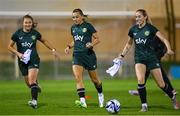 23 July 2023; Players, from left, Kyra Carusa, Katie McCabe and Megan Connolly during a Republic of Ireland training session at Dorrien Gardens in Perth, Australia, ahead of their second Group B match of the FIFA Women's World Cup 2023, against Canada. Photo by Stephen McCarthy/Sportsfile