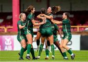 23 July 2023; Gemma McGuiness of Galway United, second from right, celebrates with teammates after scoring her side's first goal during the 2023 AVENIR Sports All-Island Cup final match between Cliftonville and Galway United at The Showgrounds in Sligo. Photo by Michael P Ryan/Sportsfile