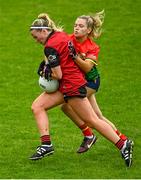 23 July 2023; Aoife Brogan of Down in action against Amalita O Donoghue of Carlow during the TG4 LGFA All-Ireland Junior Championship semi-final match between Down and Carlow at Parnell Park in Dublin. Photo by Eóin Noonan/Sportsfile