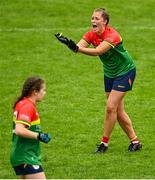 23 July 2023; Cliodhna Ni She of Carlow reacts during the TG4 LGFA All-Ireland Junior Championship semi-final match between Down and Carlow at Parnell Park in Dublin. Photo by Eóin Noonan/Sportsfile