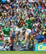 23 July 2023; Eoin Cody of Kilkenny in action against Dan Morrissey of Limerick during the GAA Hurling All-Ireland Senior Championship final match between Kilkenny and Limerick at Croke Park in Dublin. Photo by David Fitzgerald/Sportsfile