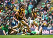 23 July 2023; Eoin Cody of Kilkenny celebrates after scoring his side's first goal during the GAA Hurling All-Ireland Senior Championship final match between Kilkenny and Limerick at Croke Park in Dublin. Photo by David Fitzgerald/Sportsfile