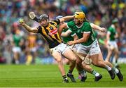 23 July 2023; Mikey Butler of Kilkenny in action against Tom Morrissey of Limerick during the GAA Hurling All-Ireland Senior Championship final match between Kilkenny and Limerick at Croke Park in Dublin. Photo by Brendan Moran/Sportsfile