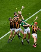 23 July 2023; Kilkenny players, left to right, Mikey Butler, Conor Fogarty, and Adrian Mullen, in action against Limerick players, left to right, Peter Casey, and Tom Morrissey during the GAA Hurling All-Ireland Senior Championship final match between Kilkenny and Limerick at Croke Park in Dublin. Photo by Daire Brennan/Sportsfile
