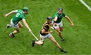 23 July 2023; Tom Phelan of Kilkenny in action against William O'Donoghue, left, and Darragh O'Donovan of Limerick during the GAA Hurling All-Ireland Senior Championship final match between Kilkenny and Limerick at Croke Park in Dublin. Photo by Daire Brennan/Sportsfile