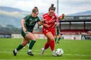23 July 2023; Aisling Meaney of Galway United in action against Hannah Doherty of Cliftonville during the 2023 AVENIR Sports All-Island Cup final match between Cliftonville and Galway United at The Showgrounds in Sligo. Photo by Michael P Ryan/Sportsfile