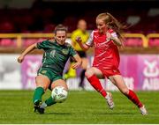 23 July 2023; Aisling Meaney of Galway United in action against Orleigha McGuinness of Cliftonville during the 2023 AVENIR Sports All-Island Cup final match between Cliftonville and Galway United at The Showgrounds in Sligo. Photo by Michael P Ryan/Sportsfile