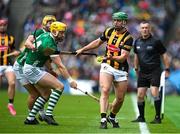 23 July 2023; Tommy Walsh of Kilkenny in action against Séamus Flanagan and Tom Morrissey of Limerick during the GAA Hurling All-Ireland Senior Championship final match between Kilkenny and Limerick at Croke Park in Dublin. Photo by Brendan Moran/Sportsfile