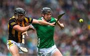 23 July 2023; Peter Casey of Limerick in action against Mikey Butler of Kilkenny during the GAA Hurling All-Ireland Senior Championship final match between Kilkenny and Limerick at Croke Park in Dublin. Photo by Brendan Moran/Sportsfile