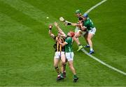 23 July 2023; TJ Reid of Kilkenny in action against Barry Nash of Limerick during the GAA Hurling All-Ireland Senior Championship final match between Kilkenny and Limerick at Croke Park in Dublin. Photo by Daire Brennan/Sportsfile