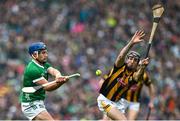 23 July 2023; Mike Casey of Limerick in action against Tom Phelan of Kilkenny during the GAA Hurling All-Ireland Senior Championship final match between Kilkenny and Limerick at Croke Park in Dublin. Photo by Brendan Moran/Sportsfile