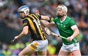 23 July 2023; TJ Reid of Kilkenny in action against Cian Lynch of Limerick during the GAA Hurling All-Ireland Senior Championship final match between Kilkenny and Limerick at Croke Park in Dublin. Photo by Ramsey Cardy/Sportsfile