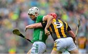 23 July 2023; Kyle Hayes of Limerick is tackled by Adrian Mullen of Kilkenny during the GAA Hurling All-Ireland Senior Championship final match between Kilkenny and Limerick at Croke Park in Dublin. Photo by Sam Barnes/Sportsfile