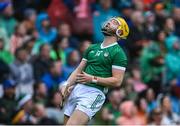 23 July 2023; Séamus Flanagan of Limerick reacts to a missed chance during the GAA Hurling All-Ireland Senior Championship final match between Kilkenny and Limerick at Croke Park in Dublin. Photo by Piaras Ó Mídheach/Sportsfile