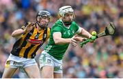 23 July 2023; Cian Lynch of Limerick in action against Tom Phelan of Kilkenny during the GAA Hurling All-Ireland Senior Championship final match between Kilkenny and Limerick at Croke Park in Dublin. Photo by Sam Barnes/Sportsfile