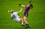 23 July 2023; Lara Gilbert of Kildare in action against Ciara Banville of Wexford during the TG4 LGFA All-Ireland Intermediate Championship semi-final match between Wexford and Kildare at Parnell Park in Dublin. Photo by Eóin Noonan/Sportsfile