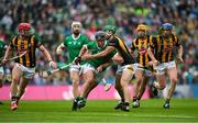 23 July 2023; Darragh O'Donovan of Limerick is tackled by Tommy Walsh of Kilkenny during the GAA Hurling All-Ireland Senior Championship final match between Kilkenny and Limerick at Croke Park in Dublin. Photo by Brendan Moran/Sportsfile