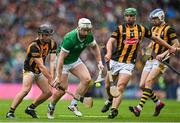 23 July 2023; Cian Lynch of Limerick is tackled by Mikey Butler of Kilkenny during the GAA Hurling All-Ireland Senior Championship final match between Kilkenny and Limerick at Croke Park in Dublin. Photo by Brendan Moran/Sportsfile