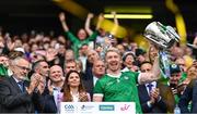 23 July 2023; Limerick captain Cian Lynch lifts the Liam MacCarthy Cup after the GAA Hurling All-Ireland Senior Championship final match between Kilkenny and Limerick at Croke Park in Dublin. Photo by Piaras Ó Mídheach/Sportsfile