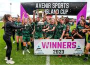 23 July 2023; Galway United players celebrate with the cup after the 2023 AVENIR Sports All-Island Cup final match between Cliftonville and Galway United at The Showgrounds in Sligo. Photo by Michael P Ryan/Sportsfile