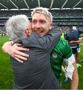 23 July 2023; Cian Lynch of Limerick with Limerick chairman Seamus McNamara after the GAA Hurling All-Ireland Senior Championship final match between Kilkenny and Limerick at Croke Park in Dublin. Photo by David Fitzgerald/Sportsfile