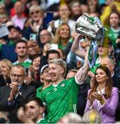 23 July 2023; Limerick captain Cian Lynch lifts the Liam MacCarthy Cup after his side's victory in the GAA Hurling All-Ireland Senior Championship final match between Kilkenny and Limerick at Croke Park in Dublin. Photo by Sam Barnes/Sportsfile